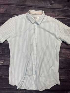 Calvin Klein Pale Blue Stripe Short Sleeve Button-Down Shirt
